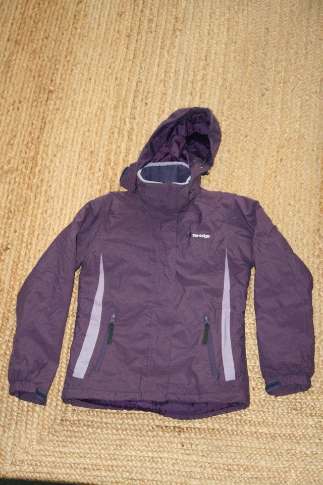 Chaqueta de esquí The Edge para mujer talla 8 púrpura poliamida con capucha forro acolchado usada Foto 1 de 4