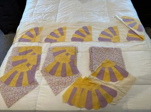 VINTAGE GRANDMOTHER'S FAN QUILT Blocks 30+, HAND STITCHED - Picture 1 of 15