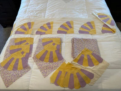 VINTAGE GRANDMOTHER'S FAN QUILT Blocks 30+, HAND STITCHED - Image 1 of 4