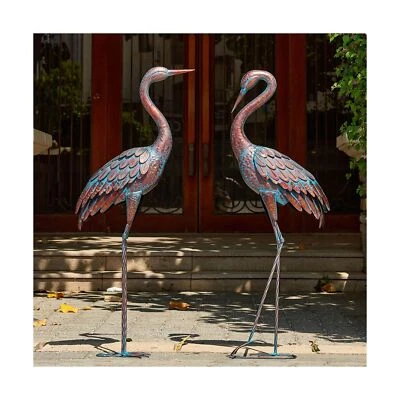 Kircust Garden Crane Statues Patina Heron Decoy, Standing Metal Crane Sculptu... - Image 1 of 4