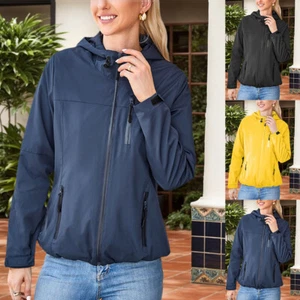 Women Waterproof Hoodies Raincoat Ladies Outdoor Wind Rain Zipper Jacket Coat - Picture 1 of 26