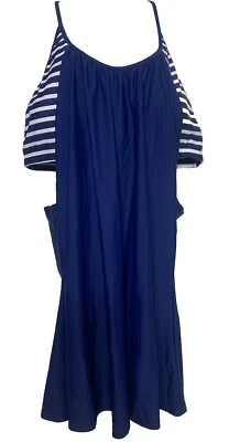 Tropical Escape Babydoll Swimsuit XXL Blue-Stripe Tankini/ Lands End 16 Bottoms - Image 1 of 4