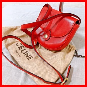 475 Celine Shoulder Bag Red Gold Hardware Macadam Trin Off - Picture 1 of 10