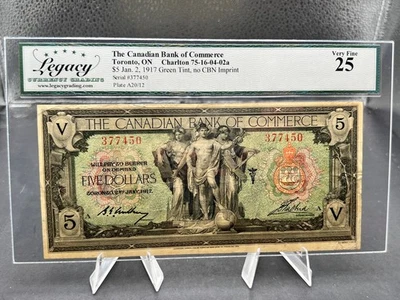 1917 Canadian Bank of Commerce $5 Bank Note No CBN Graded Legacy VF-25 SN#377450 - Image 1 of 4