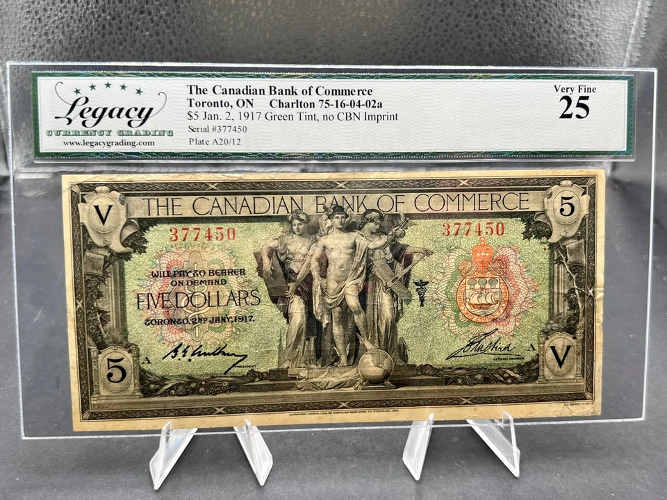 1917 Canadian Bank of Commerce $5 Bank Note No CBN Graded Legacy VF-25 SN#377450 - Image 1 of 4