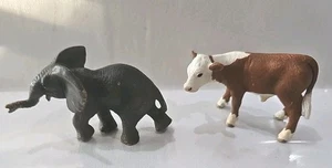 Schleich Brown White Cow Calf Figure D-73527 And Baby Elephant Am Lines 69 - Picture 1 of 14