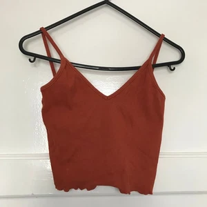 Collusion Orange Crop Top Size 10 Strappy Sleeveless Ribbed V Neck - Picture 1 of 8