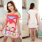 Women Cartoon Polka Dot Sleepwear Short Sleeve Casual Home Dress Night Shirt