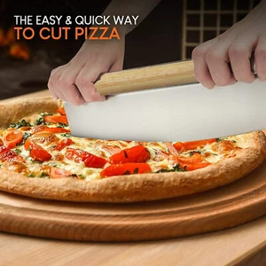 Pizza Cutter Rocker Stainless Steel Blade Slicer Bamboo Handle 11 Inch Blade - Picture 1 of 6