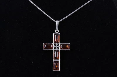 COLLAR CABONCHÓN ÁMBAR CRUZ 925 FINO 7795 Foto 1 de 4