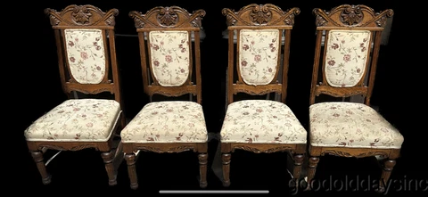 6 Antique Carved Oak Dinning Room / Kitchen Chairs Cover