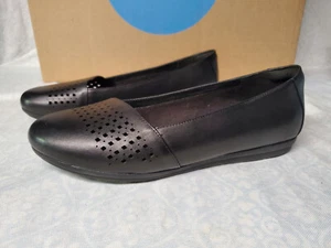 ABEO 24/7 Fleur Ballet Flat Shoes Comfort Women's Black Leather perforated - Picture 1 of 6