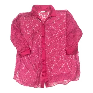 Vintage Victoria’s Secret L M Gold Label Lace Ruby Red Button Front Night Shirt - Picture 1 of 7