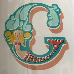 Mermaid Letter C 12x12 Giclee Print by The Paper Nut Coral Pink Turquoise Blue - Picture 1 of 3