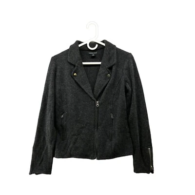 Adrienne Vittadini Knit Moto Jacket Womens M Gray Merino Wool Blend Sweater  - Image 1 of 4