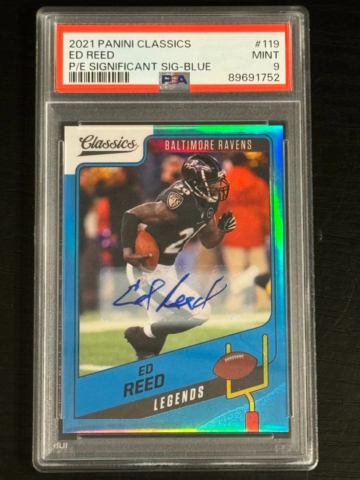 2021 Panini Classics Sig Signature Blue Ed Reed /2 PSA MINT (pop:1, higher:0) - Image 1 of 3