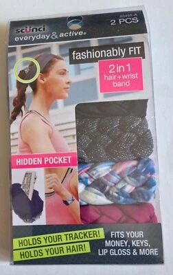 Scunci Fashionably Fit 2-In-1 Hair/Wrist Band Hidden Pocket, Blue/Berry 2pk + 2 - Image 1 of 2