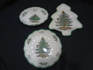 Spode China Christmas Tree Green Edge - 3 Small  Open Candy Dishes MIE - Picture 1 of 20