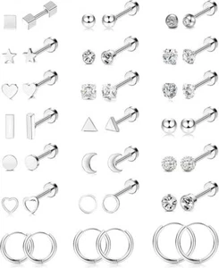 21 Pairs Stainless Steel Hypoallergenic Earrings Set for Stylish Mix & Match - Picture 1 of 4
