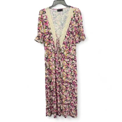ASOS Design Curve Lace Trim Midi Tea Dress Pink Ditsy Floral Size 14 - Image 1 of 3