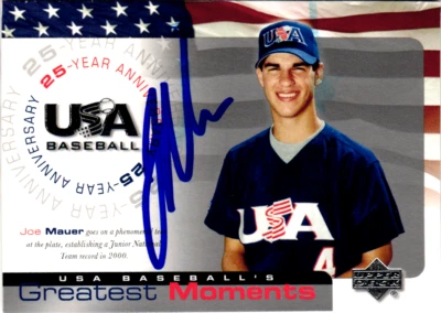 2004 Upper Deck USA Baseball 25-Year Anniversary - #200 Joe Mauer Signed HOF - Image 1 of 2