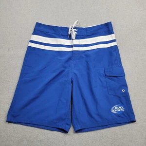 Bud Light Board Shorts Mens XL Blue White Beer Logo Drawstring Swim Surf Trunks - Picture 1 of 9