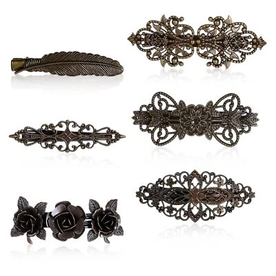 6 peças acessórios decorativos vintage prendedores de cabelo francês prendedores de flores barrettes - Imagem 1 de 4