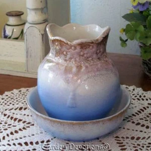 CUENCO DE AGUA Y JARRA PORCELANA PIEDRA REAL MADERA DE CUÑA AZUL 5,5 pulgadas - Imagen 1 de 4