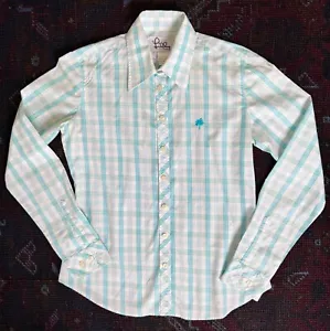 Lilly Pulitzer Plaid Oxford Button Down Shirt | Sz. 2 | Blue Green White - Picture 1 of 5