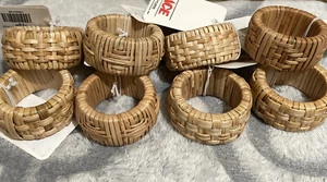 Woven Wicker Rattan Napkin Rings Set of 8 Natural Classic mix designs - Picture 1 of 7