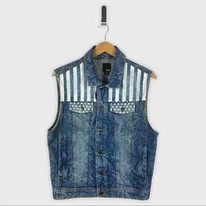 Bar III Blue Denim Vest with White Stripes - Picture 1 of 6