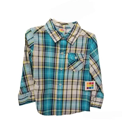 Camisa Healthtex 3T Niños Botón Frontal Cuadros Azul Mangas Largas Vestido Informal Foto 1 de 3