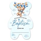 brayqu Baby Boy Baptism Invitations Baptism of Our Son Blue Bear Shaped Invit...