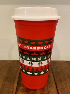 Starbucks Kaffeetasse Kunststoff 16oz Holiday Red mit Deckel - Bild 1 von 8
