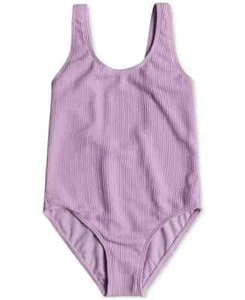 Roxy Aruba Textured One-Piece Swimsuit Big Girls 10 Crocus Petal Solid Pull On - Picture 1 of 15