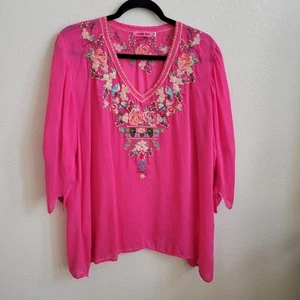 Johnny Was Ladies Silk Embroidered Pink Tunic Ladies Extra Large Cupro Rayon - Picture 1 of 9