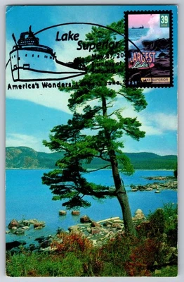 #4037 Wonders of America Largest Lake Lake Superior FDC Maxi Card w/Pict Cancel - Image 1 of 2