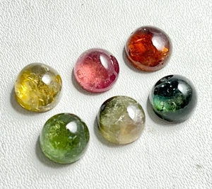 NATURAL TOURMALINE AAA+ LOOSE GEMSTONE 7 MM ROUND CABOCHON 6 PEICE 10.15 CARATS - Picture 1 of 8