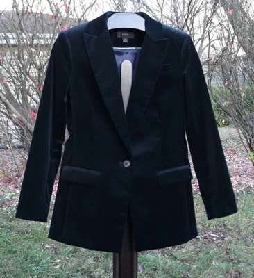 ¡COMO NUEVO! Chaqueta de Cena J.Crew Terciopelo Un Botón Esmoquin Talla 2 Para Mujer Willa Blazer Azul Foto 1 de 4