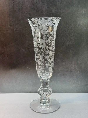 Gorgeous Cambridge Glass Rose Point Vase , Crystal Etched Rose Point Key Hole - Image 1 of 4
