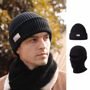 2in1 Mask Beanies Men Winter Balaclava Hat Knitted Full Face Ski Bonnet Tactical - Picture 1 of 10