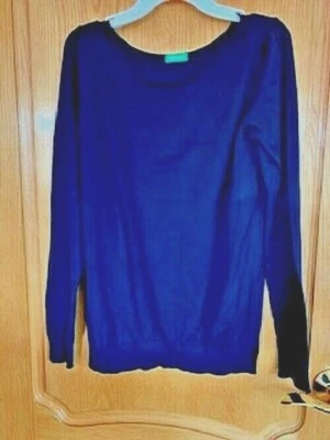 Women's United Colors of Benetton Cotton Crew Neck Pullover Sweater Navy M NEW - Image 1 of 3