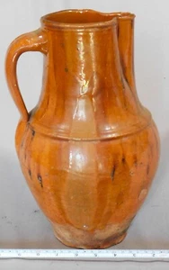 Rare antique redware pitcher manganese drip ear handles early 19th c VA  PA - Picture 1 of 8