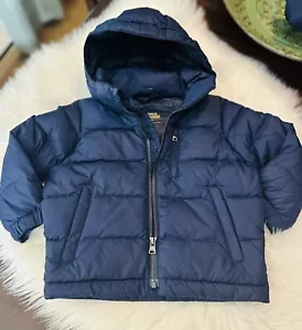 Polo Ralph Lauren ragazzo cappuccio rimovibile puffer piumino d'anatra giacca cappotto taglia 2T nuovo navy - Foto 1 di 7