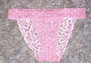 NeW Vs floral lace string bikini Panty Size small pink polka dot  - Picture 1 of 2