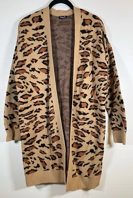 ESPLÉNDIDO Cárdigan Largo Abierto Estampado Guepardo Marrón Negro Talla Grande XS Cómodo Foto 1 de 4