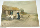ANTIQUE 19TH CENTURY DUTCH SHEEP HERDING WATERCOLOR PAINTING H MAUVE ?
