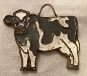Victoria Littlejohn Pottery Black & White Cow Wall Hanging Trivet, 6"T, 8"W - Picture 1 of 7