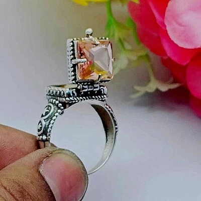 Morganite  Gemstone Handmade New Poison Ring, 925 Sterling Silver Poison Ring. - Image 1 of 4