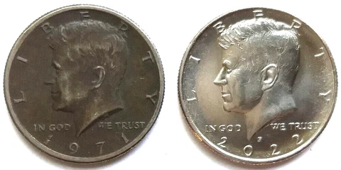 1971P John F. Kennedy Half Dollar Improperly Annealed Dark Toned Mint Error Coin Cover
